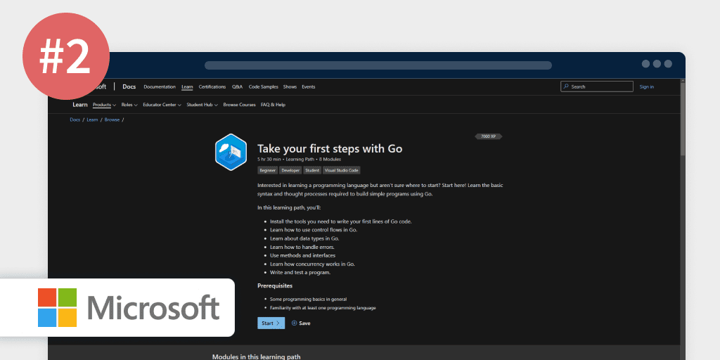 2022年 9套最佳免费Go语言课程：Take your first steps with Go (Microsoft Learn)