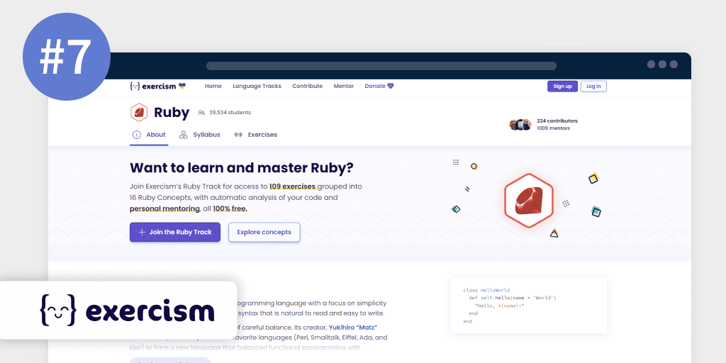 Ruby学习指南：2022年 9个最佳免费 Ruby 和 Ruby on Rails 课程：Ruby (Exercism)
