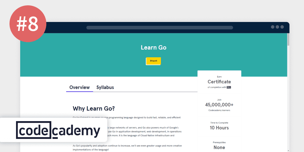 2022年 9套最佳免费Go语言课程：Learn Go (Codecademy) 