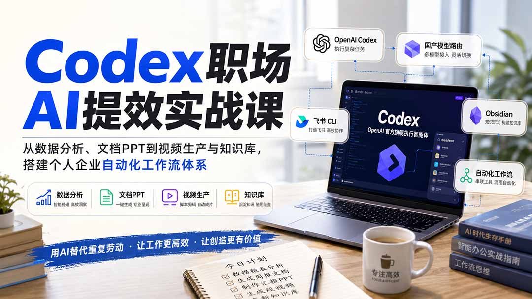 Codex职场AI提效实战课:从数据分析到视频制作,打造个人企业自动化工作流