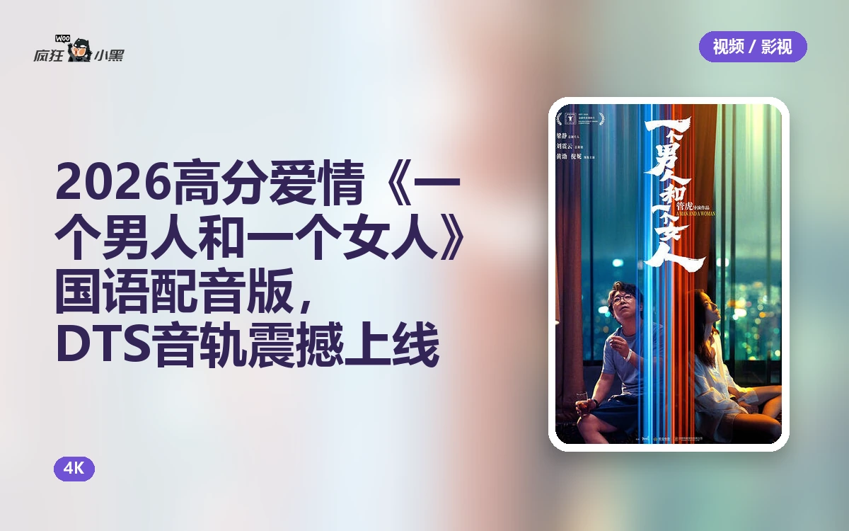 2026高分爱情《一个男人和一个女人》4K国语配音版,DTS音轨震撼上线